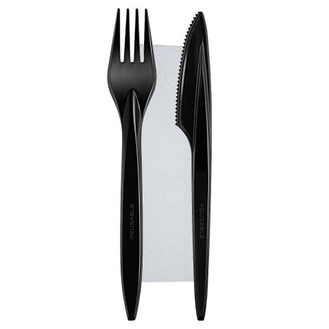 Premium wielorazowy komplet WIDELEC NÓŻ SERWETKA czarny