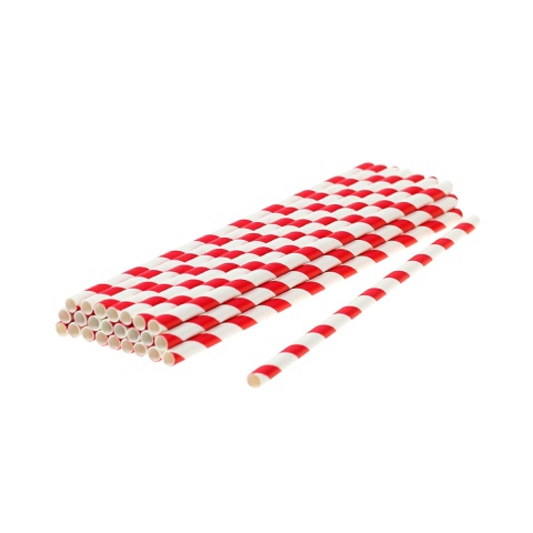 Słomka papierowa SHAKE 8mm x 197mm BIAŁO - CZERWONA