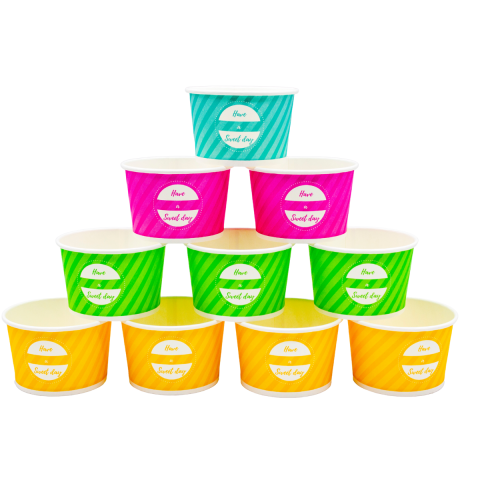 Papierowe miseczki do lodów BEZ SUP mix kolorów 245ml